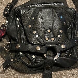 Studded Black Leather Women's Biker Bag